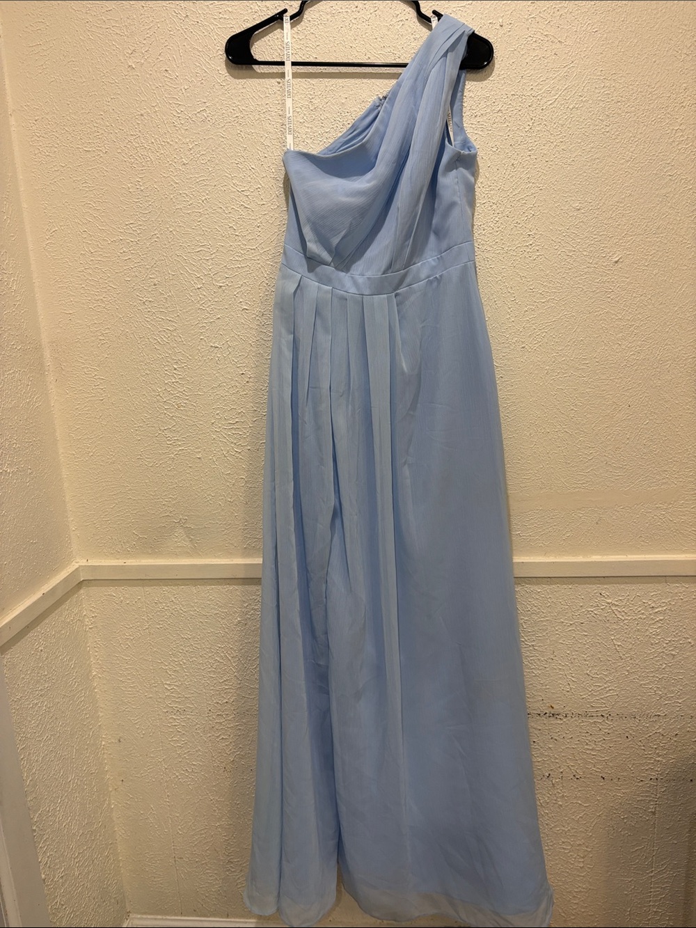 David's Bridal One-Shoulder Light Blue Chiffon Gown